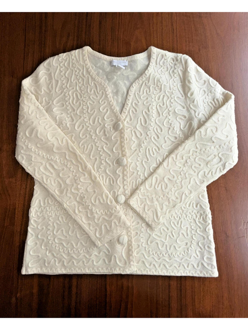 Charter Club Women's Cream 100% Wool Textured Cardigan Sweater - PS
